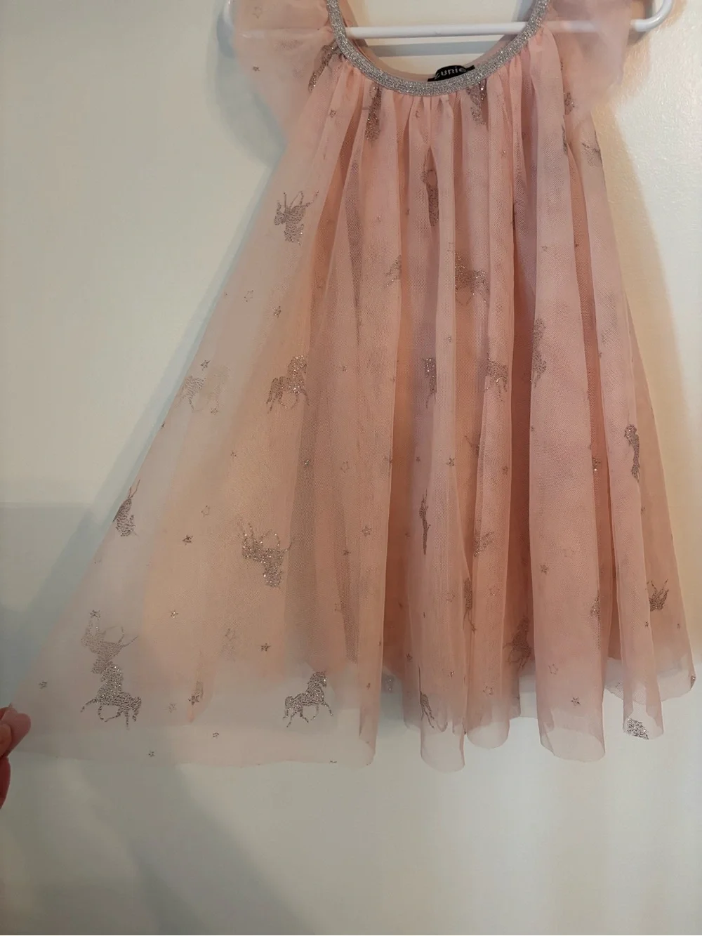 Zunie Blush Pink & Silver Tulle Party Dress with Glitter Univorns